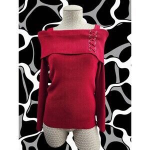 TRIBEKKA 4 Ribbed Off Shoulder Lace Up Detail Pullover Sweater Women's M NEW